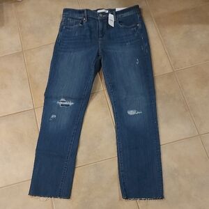LOFT Medium Blue Distressed Straight Leg Jeans
